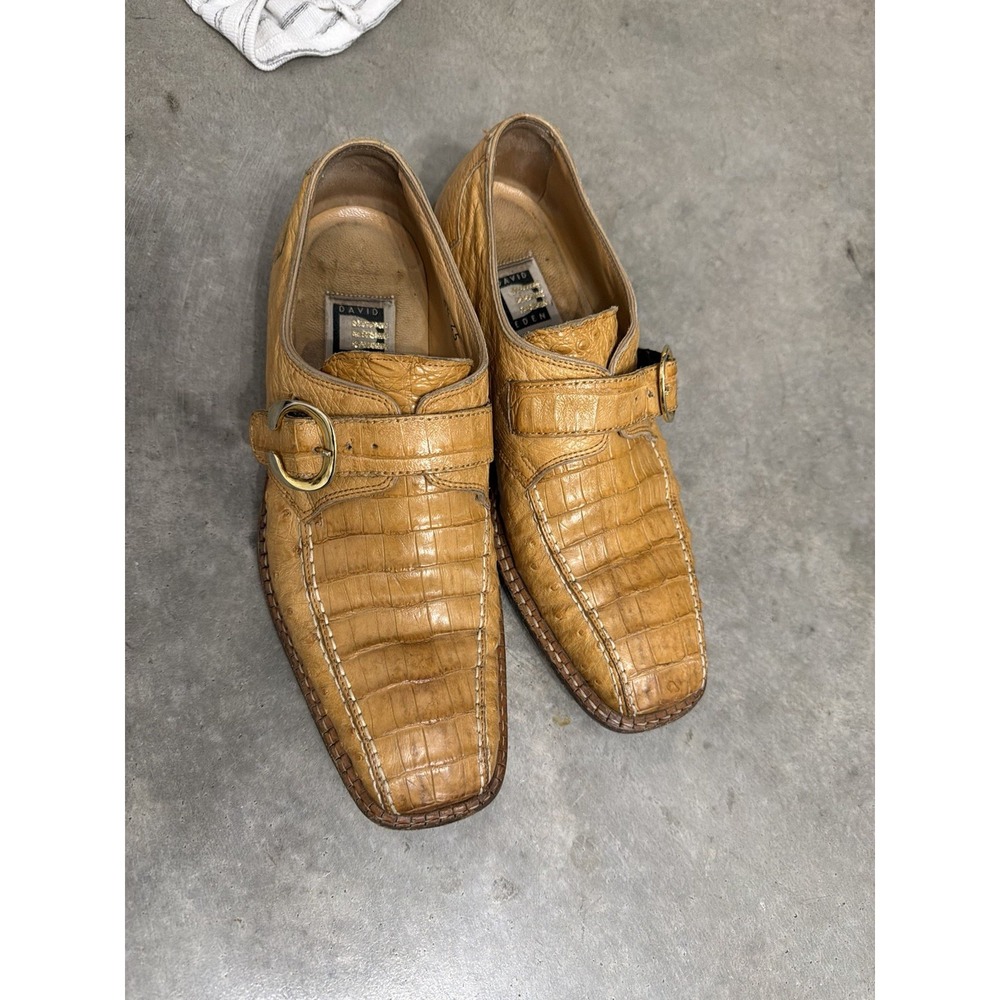 David Eden Men's Brown Leather Crocodile Print Monk Strap Buckle Shoes 8.5 - Picture 1 of 5